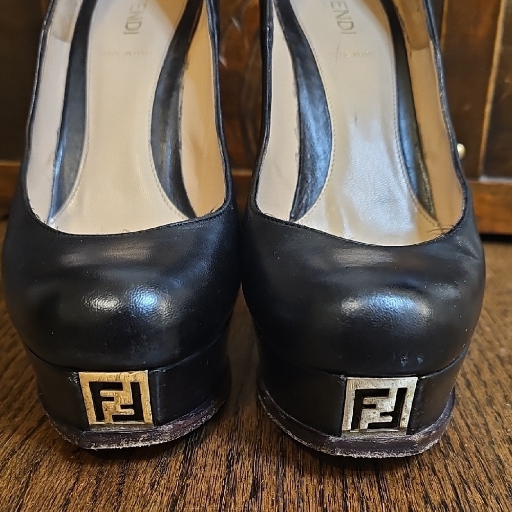 Fendi Black Platform Heels with Gold Accent - Picture 3 of 9